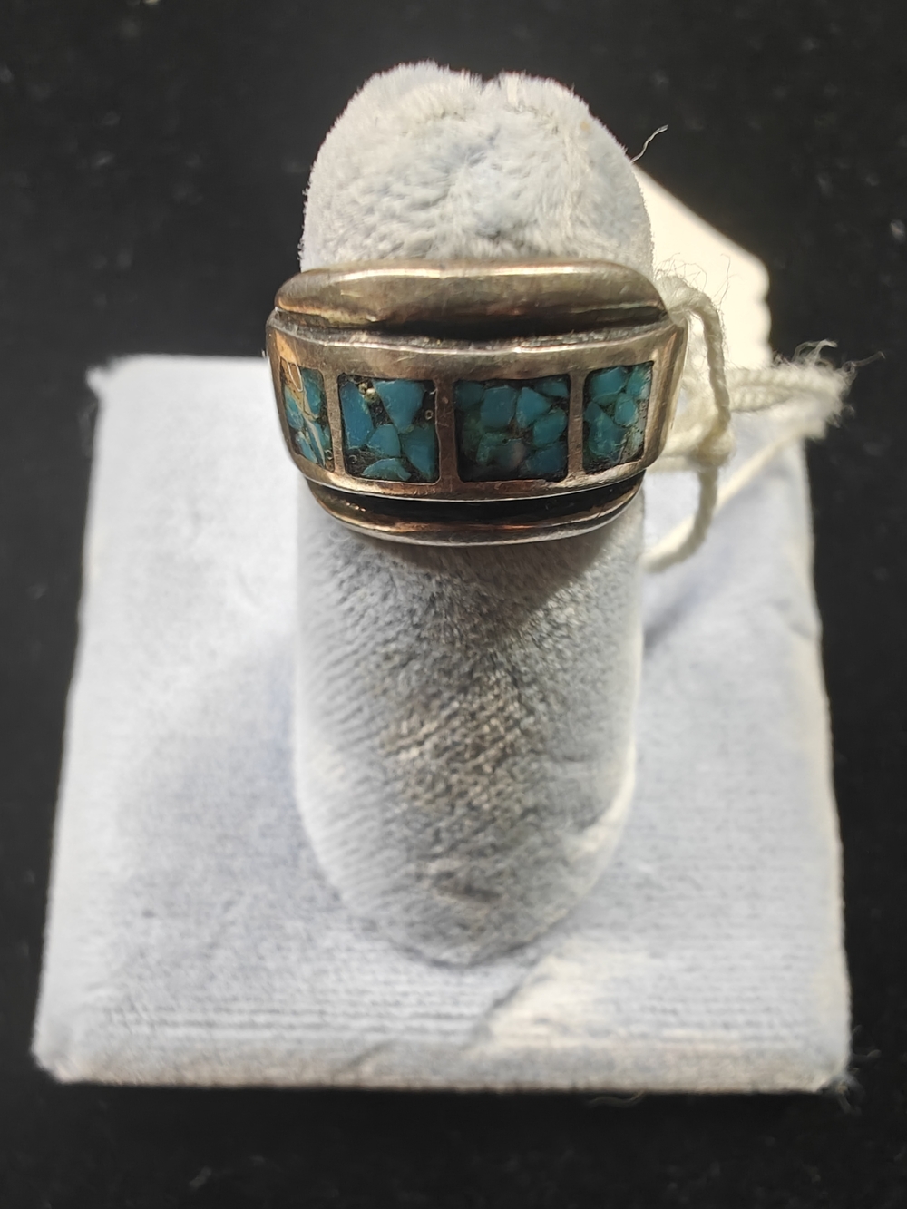 Sterling Silver Natural Turquoise Inlay Band Vintage Ring - SZ:5
